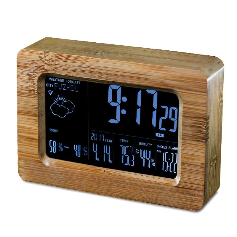 

Smart alarm clock, weather forecast, automatic timing alarm clock, solid wood, digital display