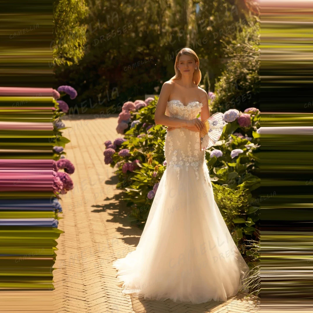 Proste suknie ślubne w stylu boho, syrenka, damskie, koronkowe, z odkrytymi ramionami, dekolt w serce, aplikacje, suknie ślubne, Vestidos De Novia, szyte na miarę