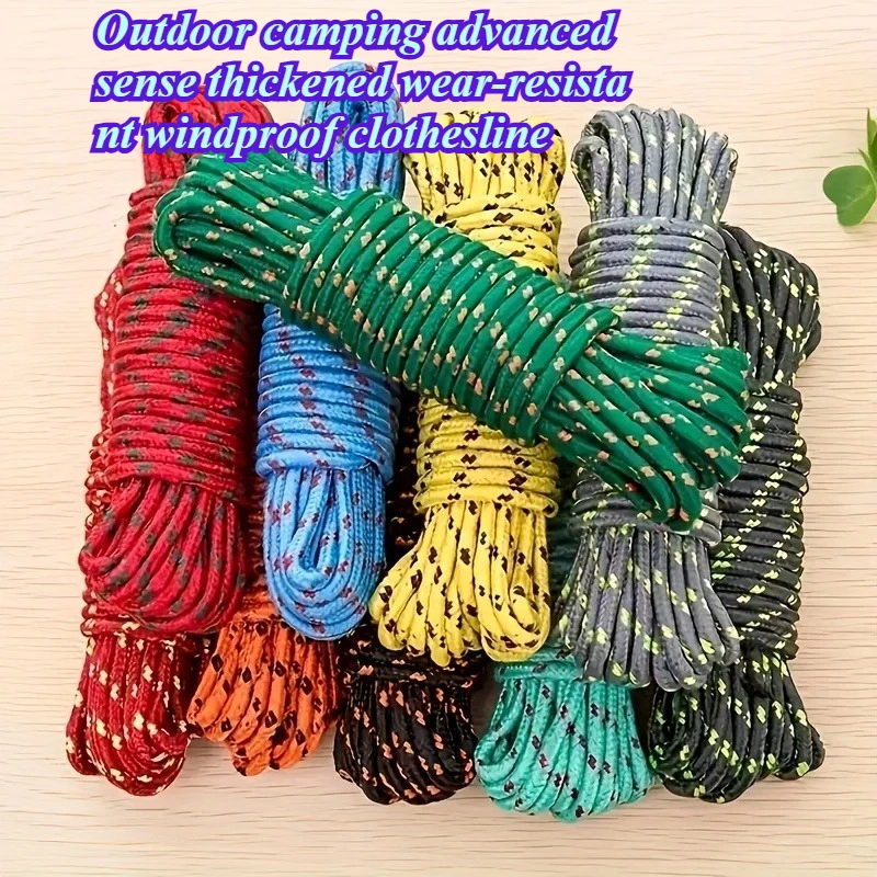 787.4in Heavy Duty Windproof Nylon Clothesline High Load Tent Cord Multi Outdoor Fixing Rope Random Color Camping Accessory
