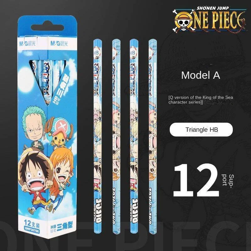 New Animation Peripherals One Piece Pencil HB Pencil Triangular Wooden Pole Luffy Zoro Usopp Ornaments Collection Toys Best Gift