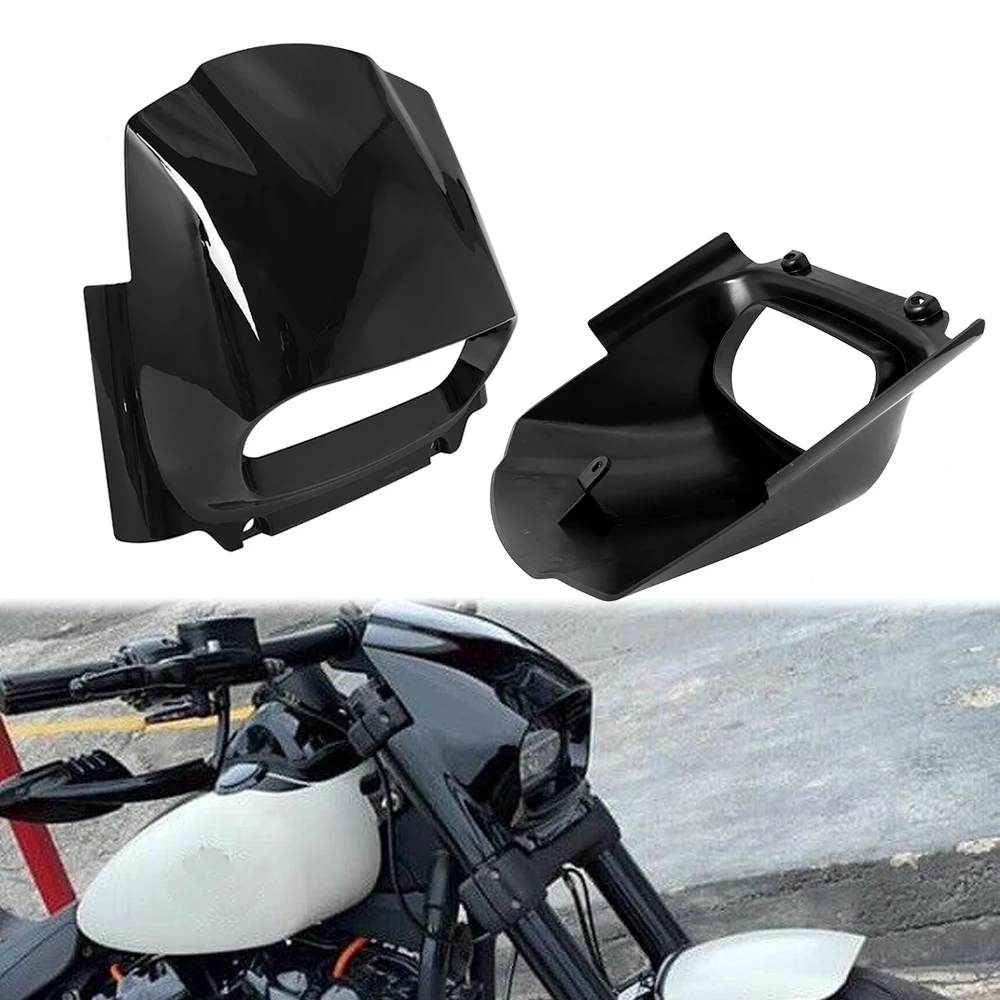 

Motorcycle Gloss Black Lamp Mask Headlight Front Fairing Cover For Harley M8 Softail Fat Bob FXFB FXFBS 2018-2022