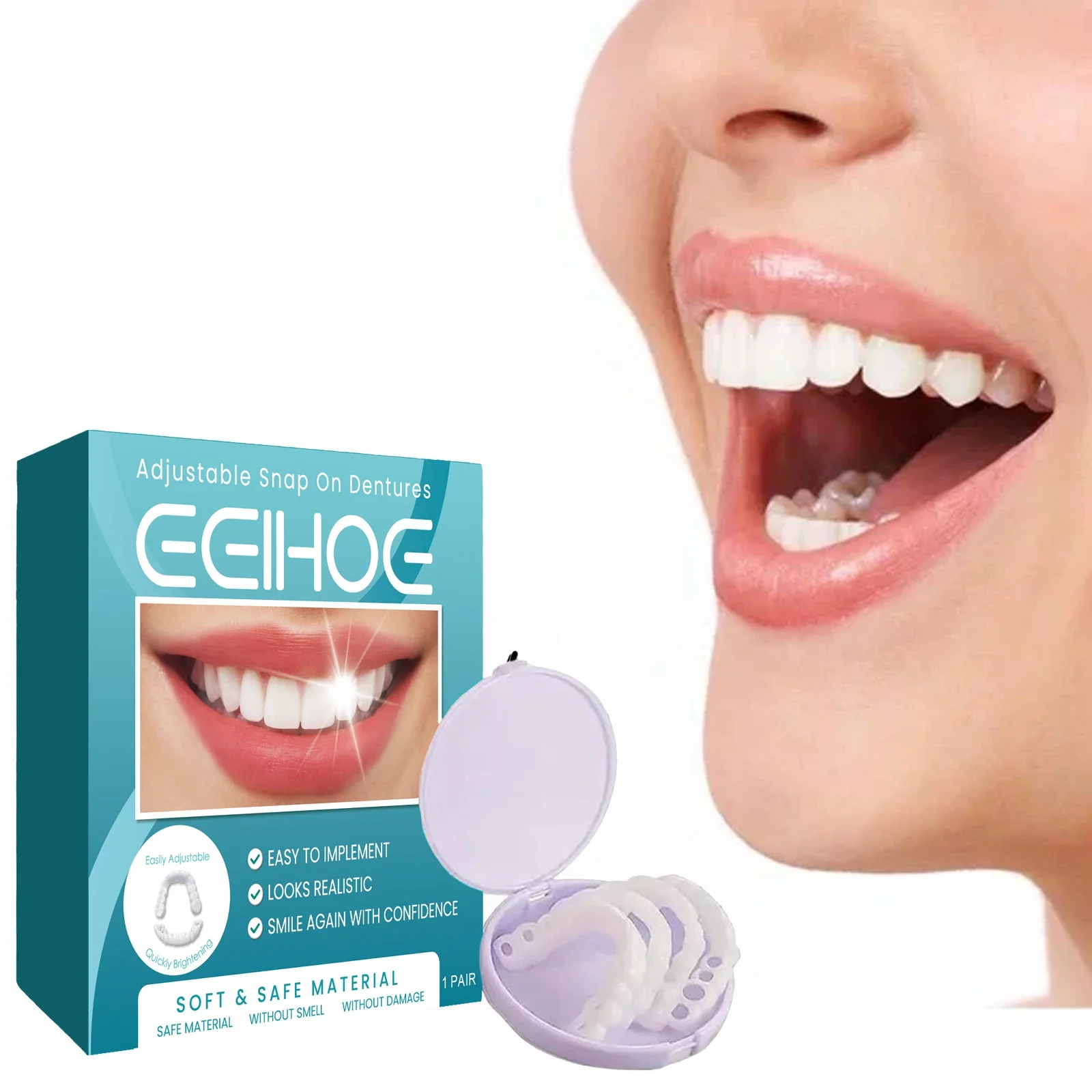 EELHOE Adjustable Buckle Denture Temporary Tooth Gap Filler Teeth Correction Fake Denture Kit for Oral Health Care