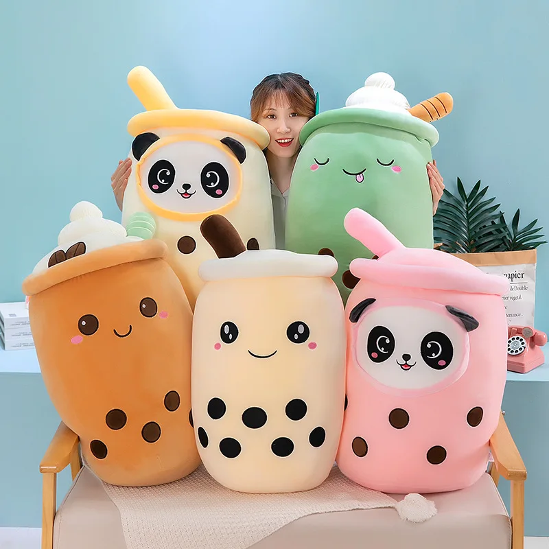 Nieuwe 24Cm Boba Gevulde Bubble Melk Thee Knuffel Plushie Gebrouwen Cartoon Cilindrisch Lichaam Kussen Cup Vormige Kussen Kids geschenken