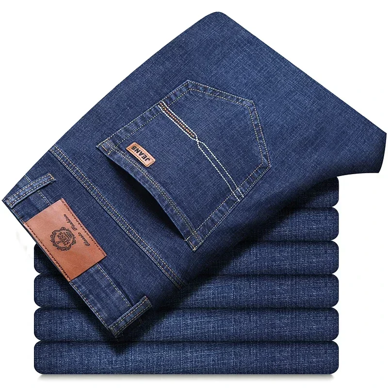 New Men Classic Jeans Homme Pantalones Hombre Soft Black Blue Denim Cargo Pants Business Casual All Match Baggy Jean Size 28-40