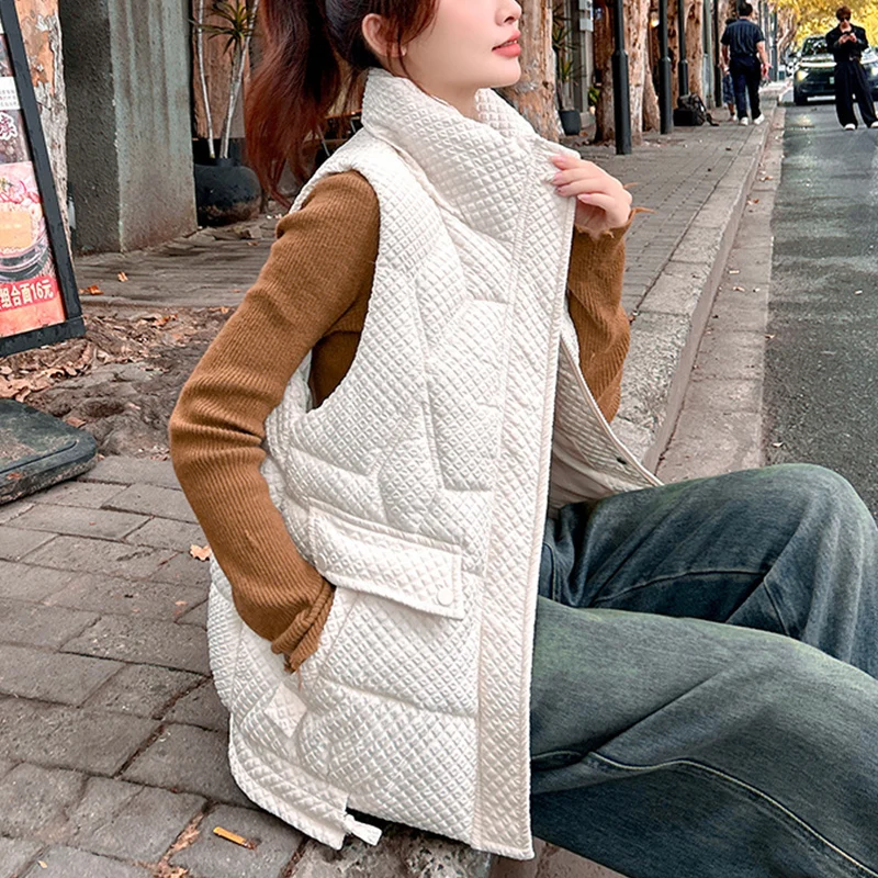 

Winter Ultralight Down Cotton Vest Women Elegant Loose Thicken Warm Sleeveless Jacket Basic Comfortable Lightweight Waistcoat