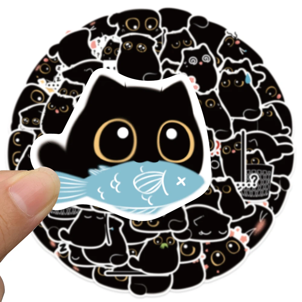 40/80pcs Kawaii Black Cat Cute Briquette Stickers Gift Notebook Luggage Motorcycle Laptop Refrigerator Decal Graffiti Sticker