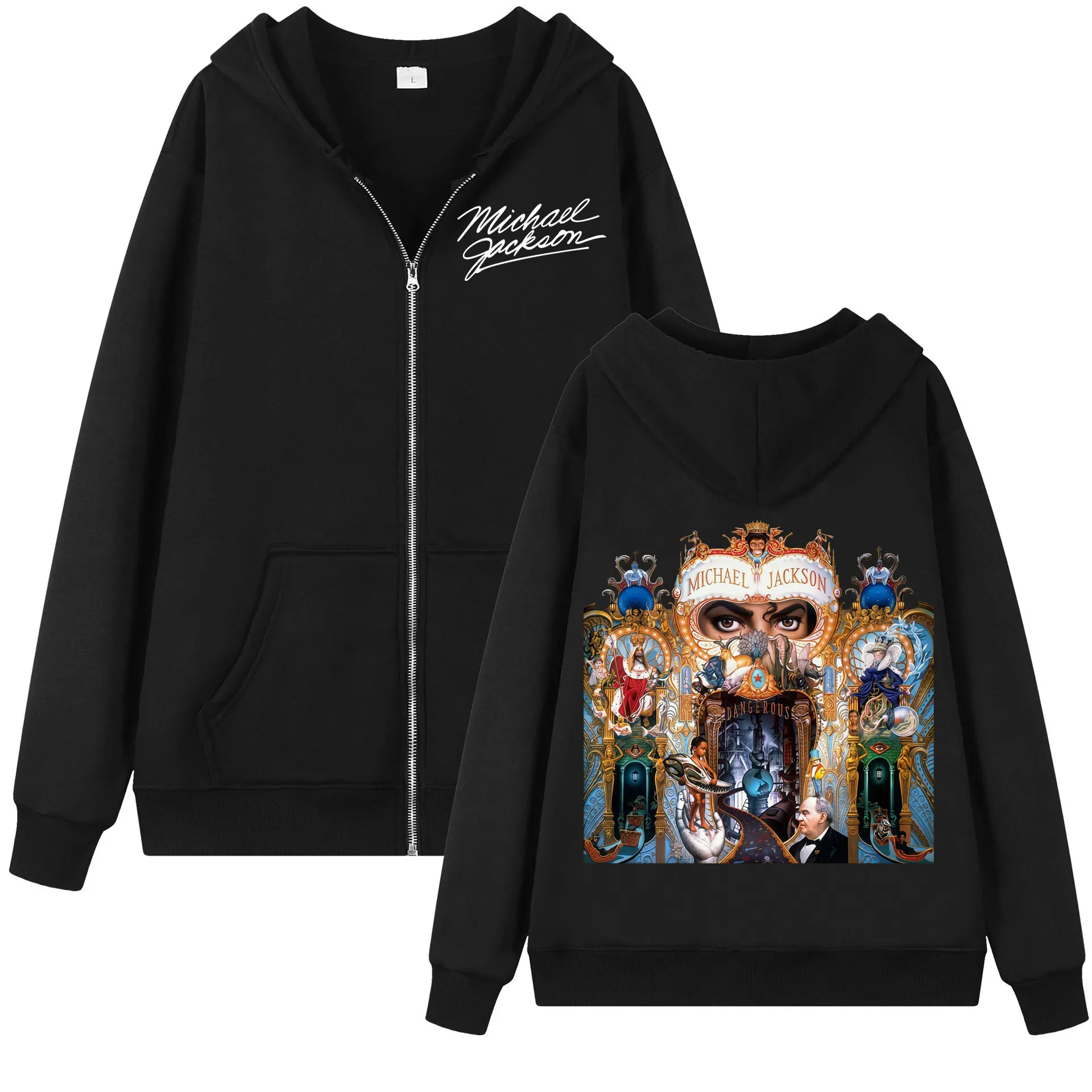 Sänger Michael Jackson Album Grafik-Reißverschluss-Hoodie für Männer und Frauen, modische Rock-Kapuzenpullover im Harajuku Y2k-Stil – Detail 2