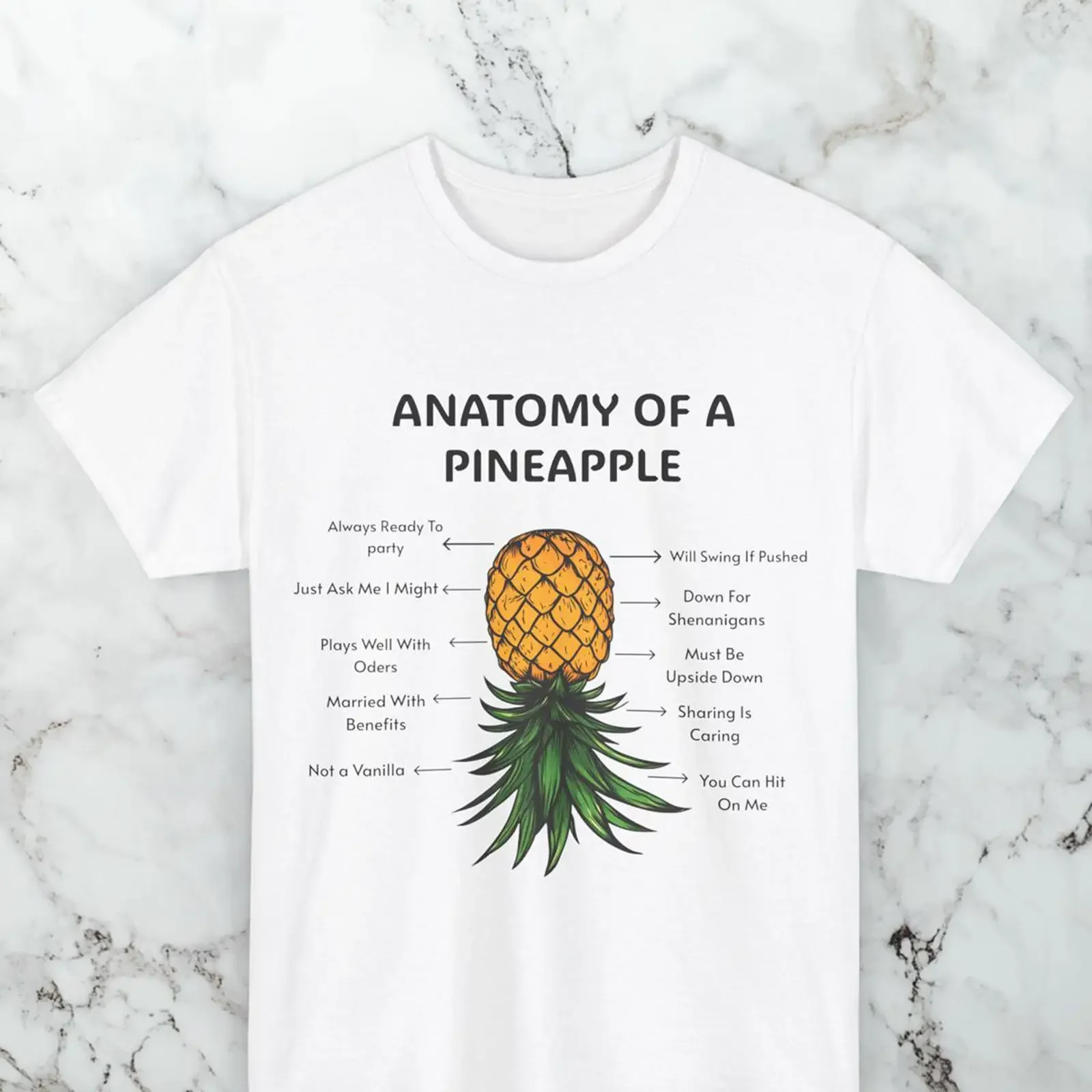 Anatomy of a Pineapple T Shirt Funny Cheeky Swinger Fruit Upside Down Playful  vintage Washed Soft homme streetwear fashion