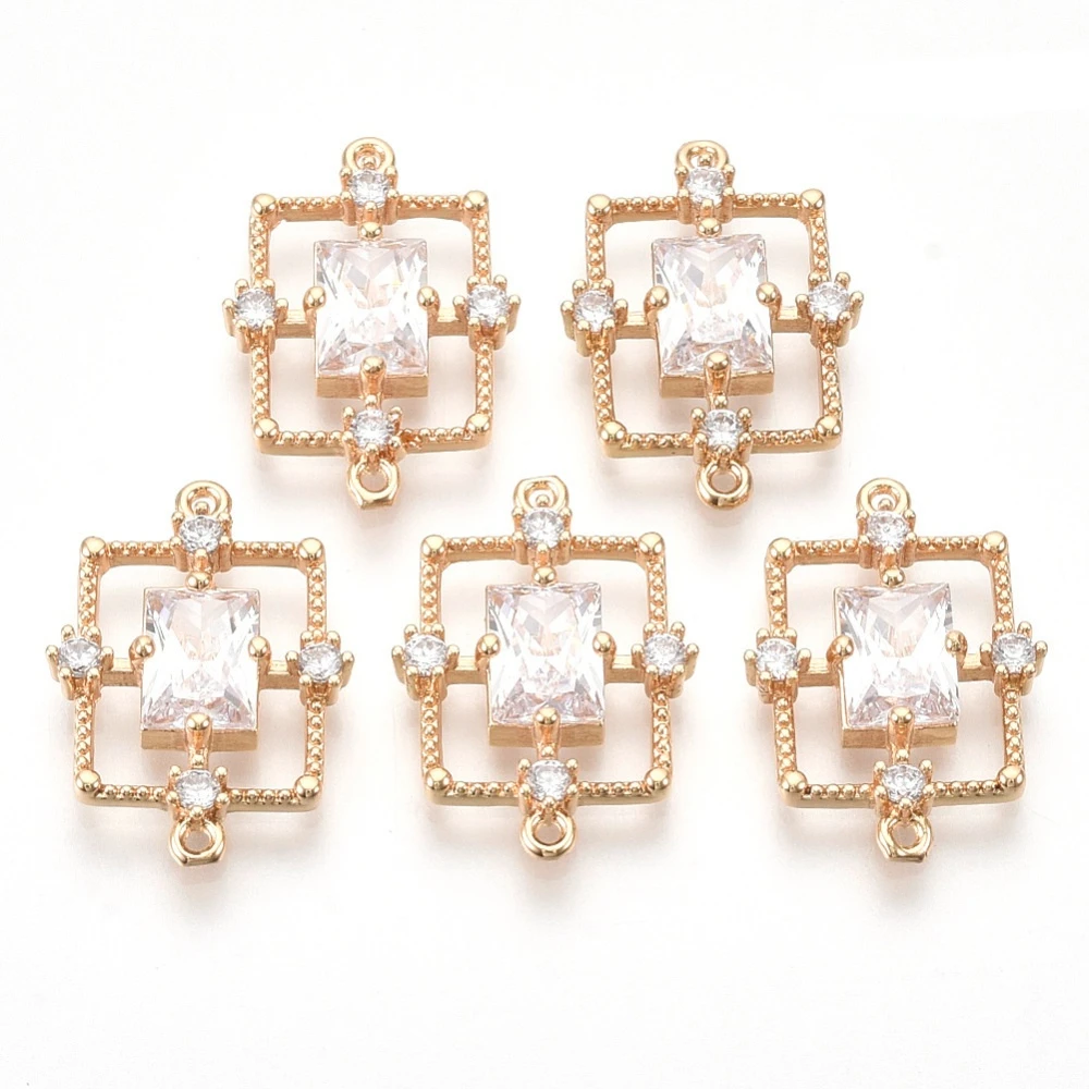 NBEADS 2-5PCS 19x13.5x3.5mm Golden Tone Brass Links Connectors with Faceted Glass and Rhinestone for Jewelry Earrings Making