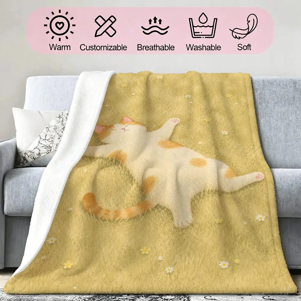 Cute Kitty Gift for Girls Throw Soft Cozy Flannel Blanket for Couch Sofa Bed, Mid-Century Modern Art Lover Gift