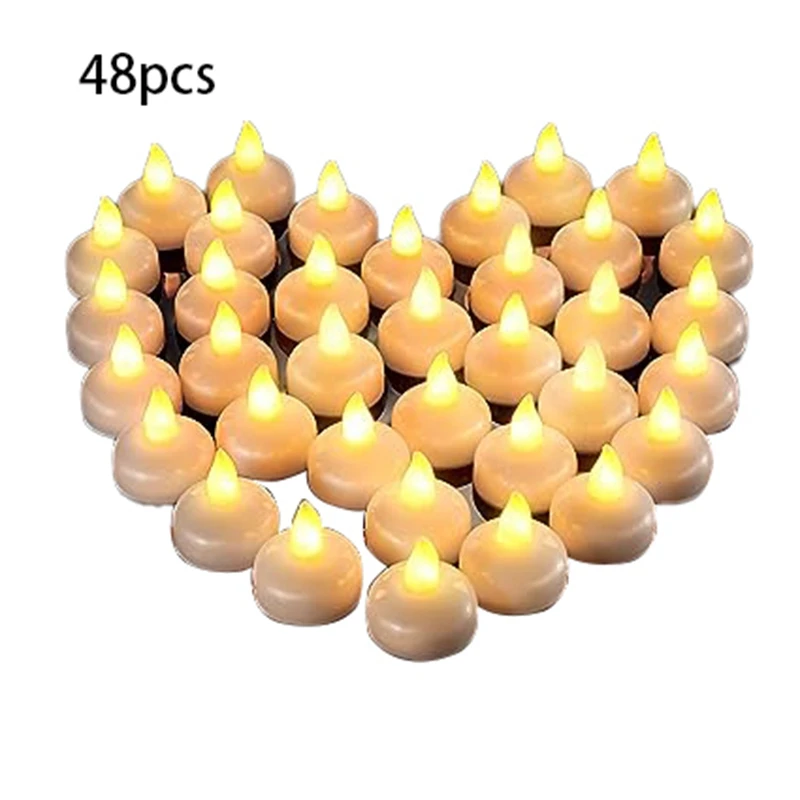 48 Flameless Water Candles, Floating Water Electronic Candles, Wedding Party Pool Dinner Candles (Yellow Light) High Guality