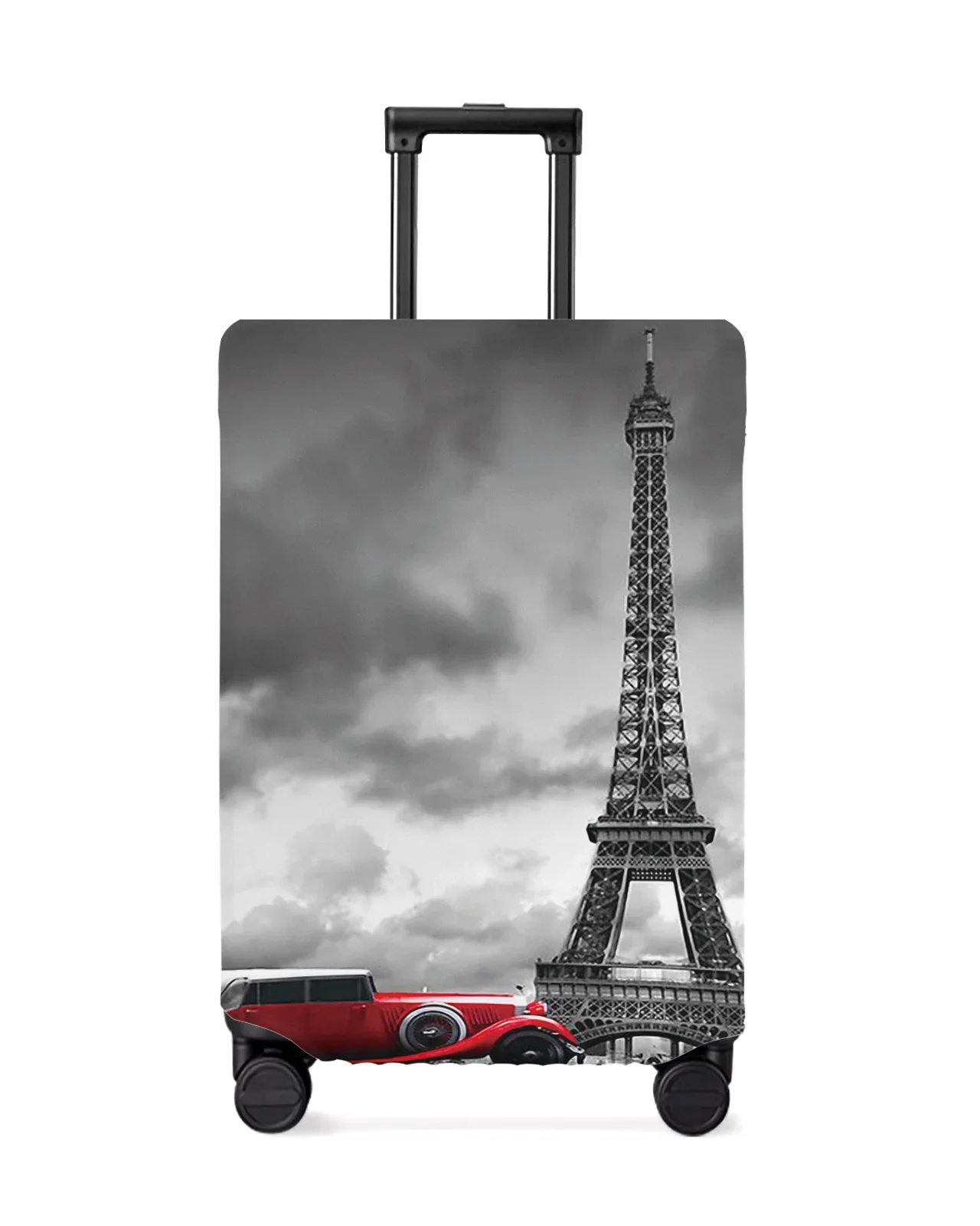 Paris Eiffel Tower With Red Car Travel Luggage Protective Cover for Travel Accessories Suitcase Elastic Dust Case Protect Sleeve