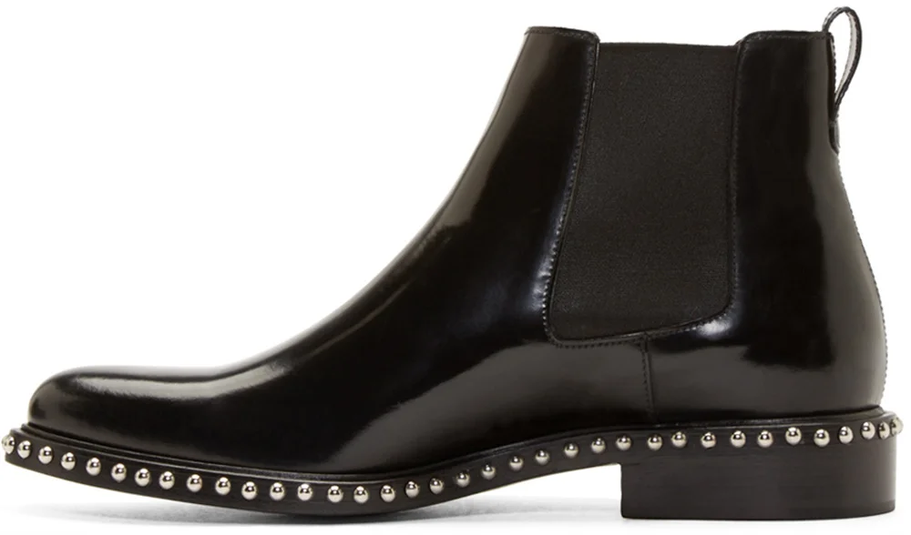 Personalized Customized Handmade Sliver Rivets Decoration Wedge Men Patent Leather Cheslea Boots