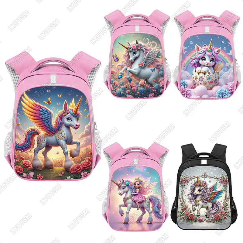 

Kawaii Rainbow Unicorn Fairy Backpack Reflective Stripe Children School Bags for Teenager Girls Daypack Women Rucksack Book Bag