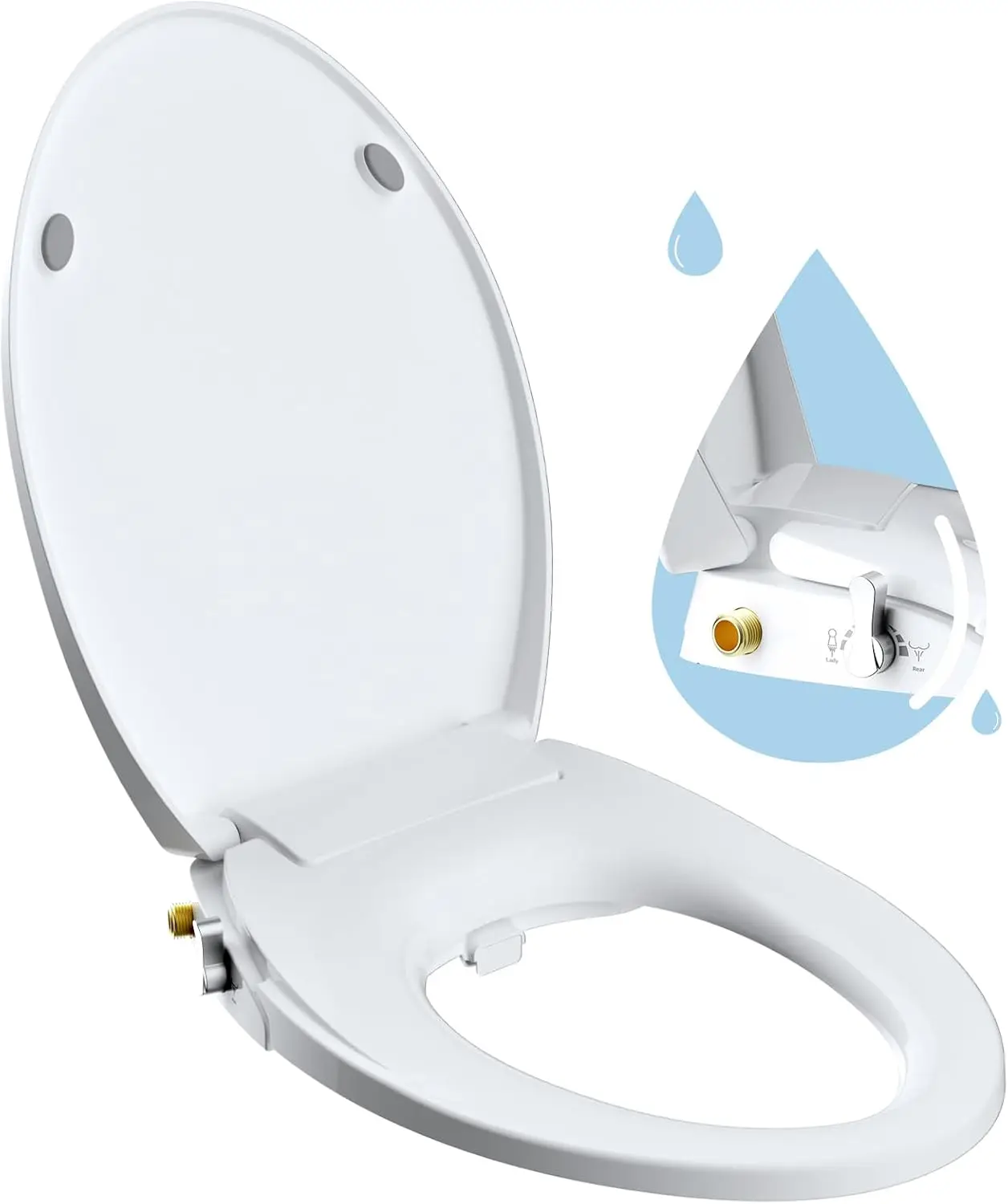 Elongated Bidet Toilet Seat with Slow Close, Non-Electric Bidet Attachment for Seat with Sprayer with Adjustable Self-Nozzles