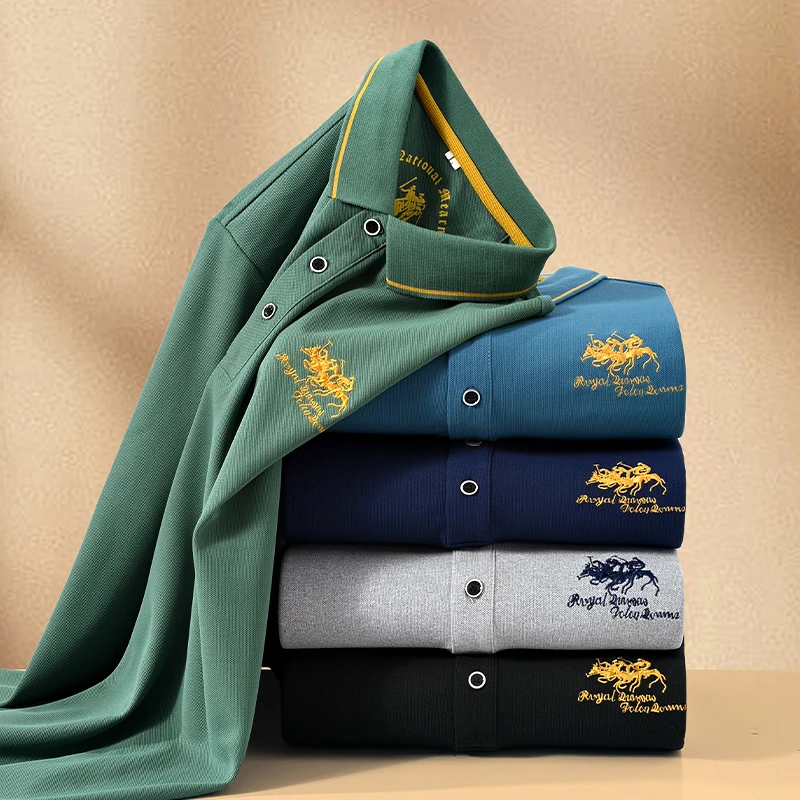 New Luxury Brand Men\'s Exquisite Embroidery Long Sleeved Polo Shirt Spring Autumn Fashion Casual Lapel T-Shirt Men\'s Clothing