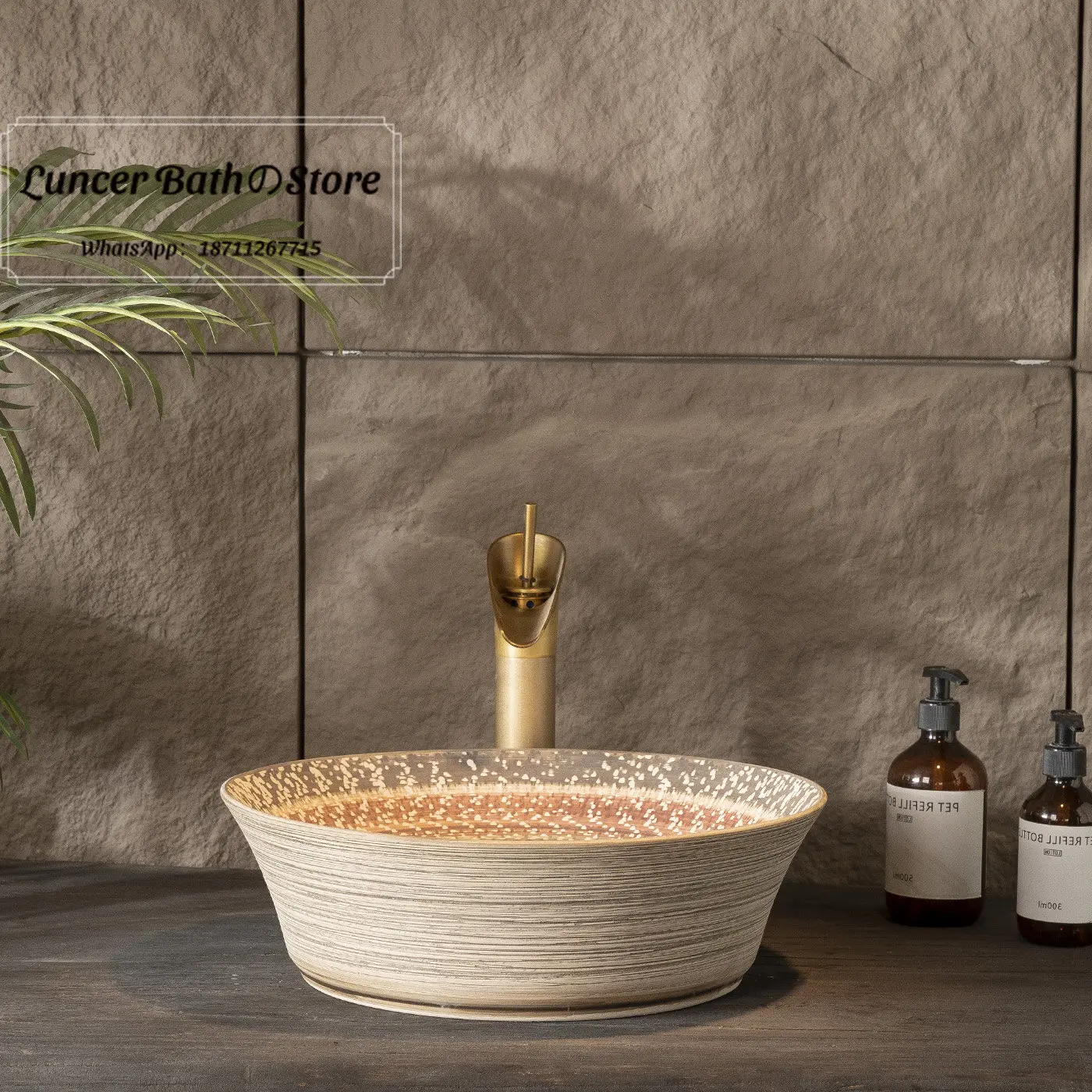Outdoor Vintage Handmade Ceramic Countertop Basin, Round Art Wash Basin for Bathroom, Vanity, Single Hand Sink