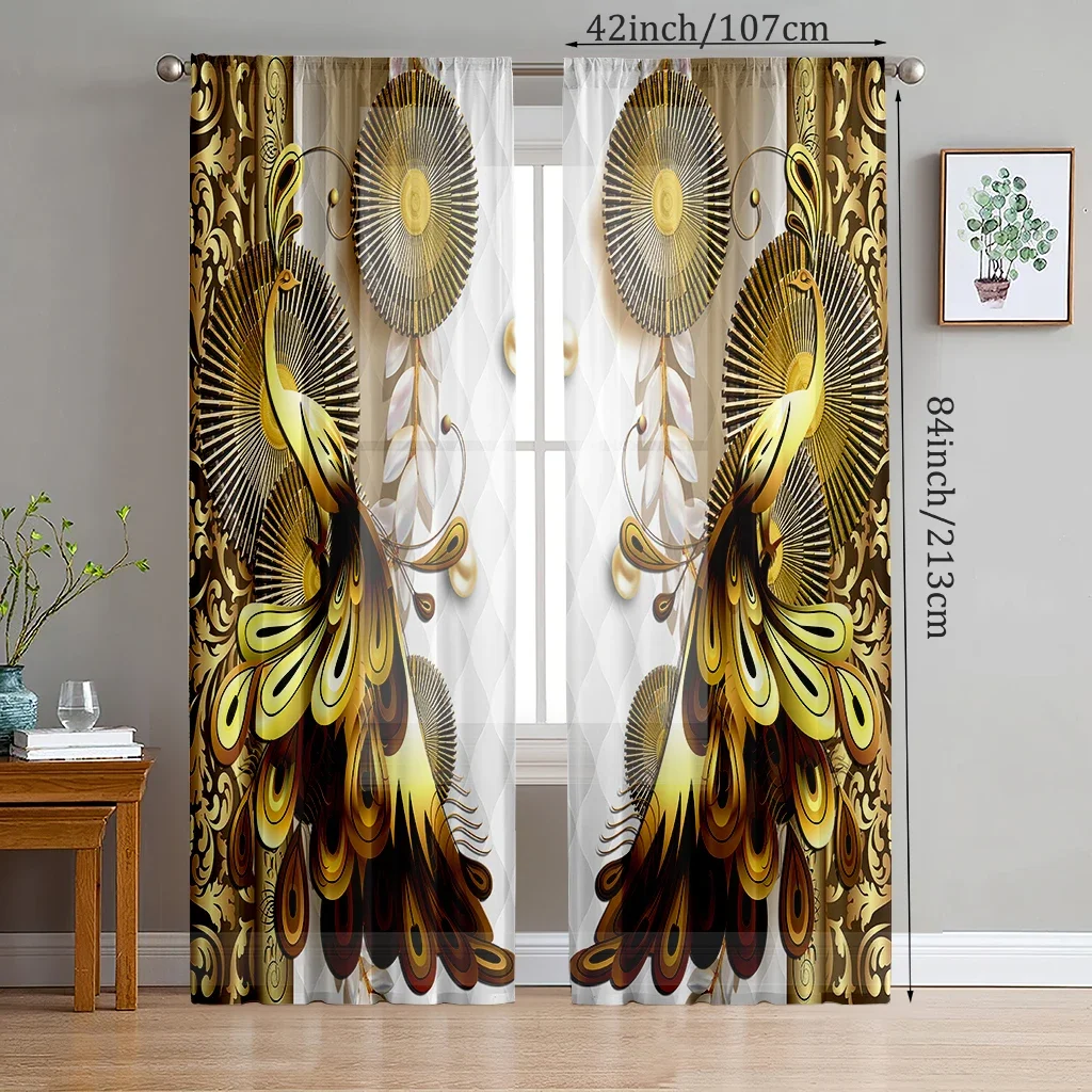 Golden peacock pattern printed curtains, Christmas decorations, bedroom and living room, home decoration, room decoration