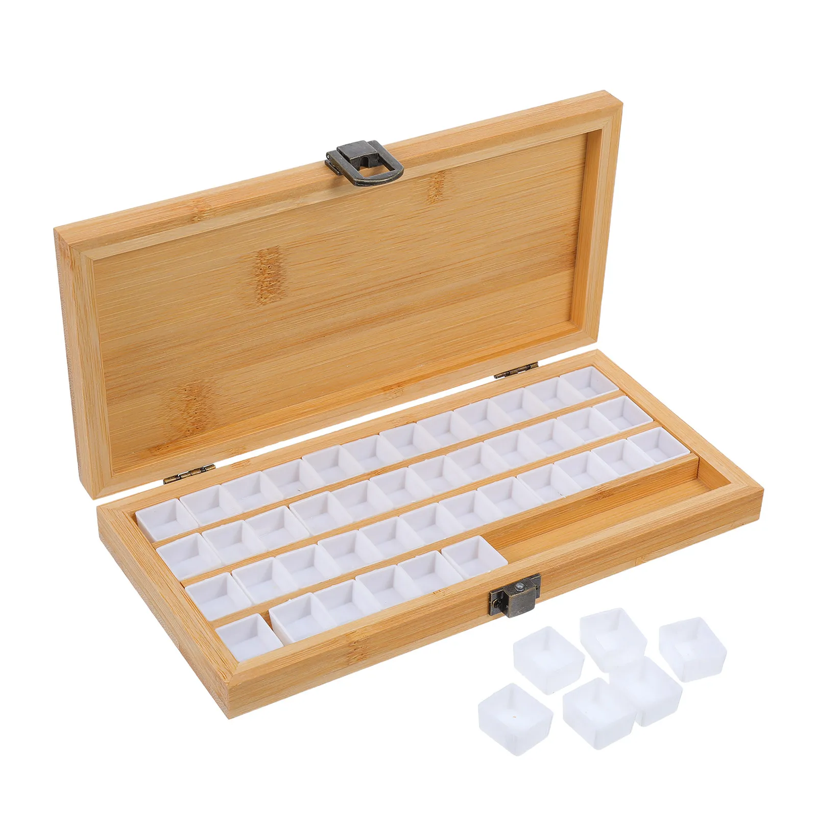 

Палитра для акварели на 48 ячеек, моющаяся, с полукюветами, бамбуковая, профессиональная, для рисования на природе