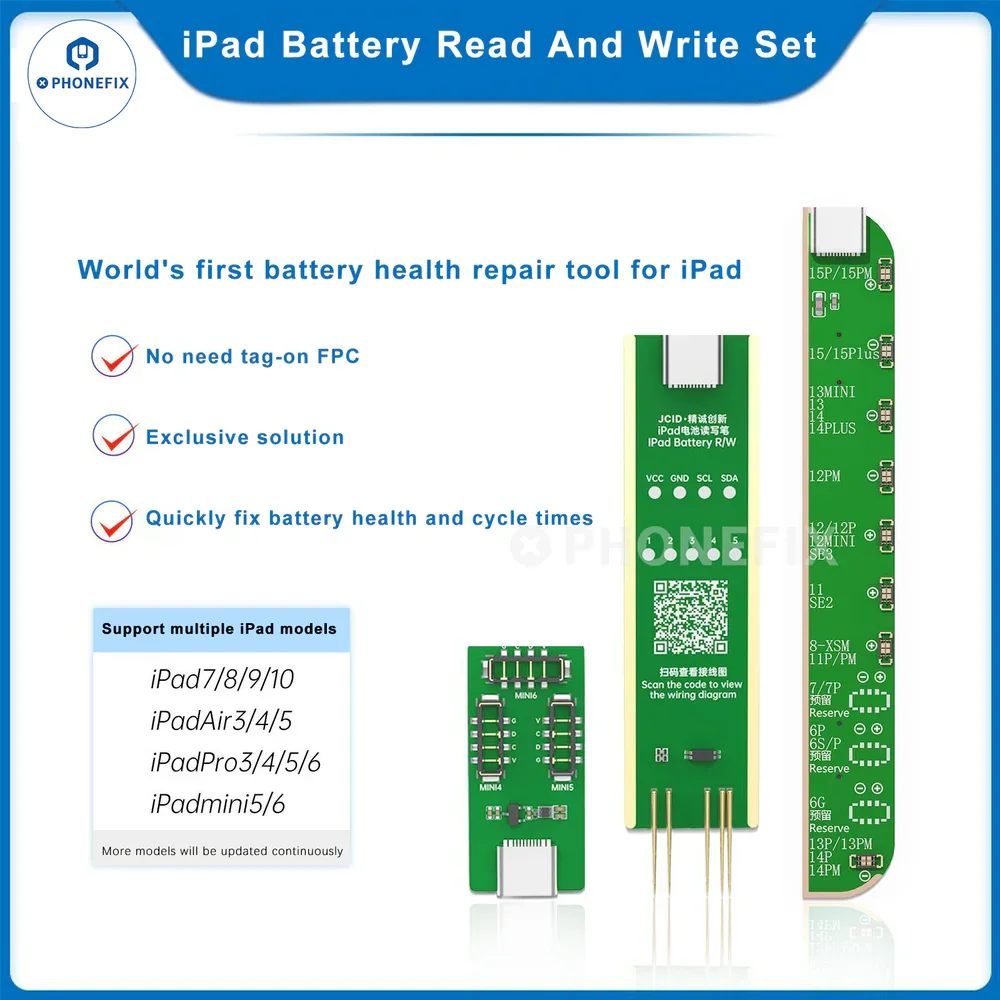 JCID Battery Read Write Board Set Used with JC V1SE V1SPro No Need Tag-on FPC Quickly Fix Battery Health Cycle Times for iPad