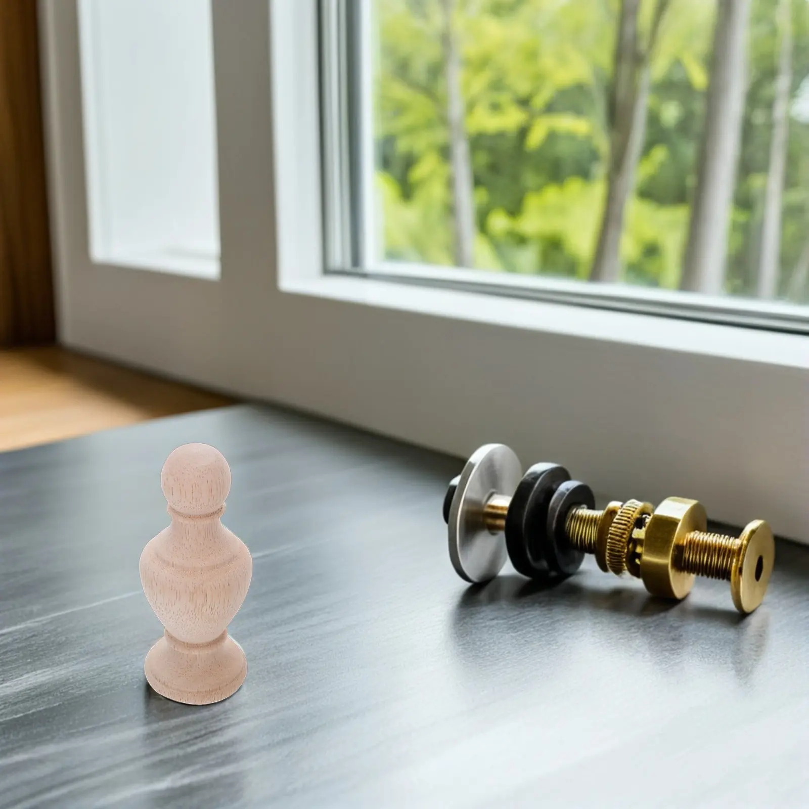 2Pcs Round Hourglass Wood Finials European Carved Staircase Decorative Newel Post Tops for Villa Duplex Renovation Staircase