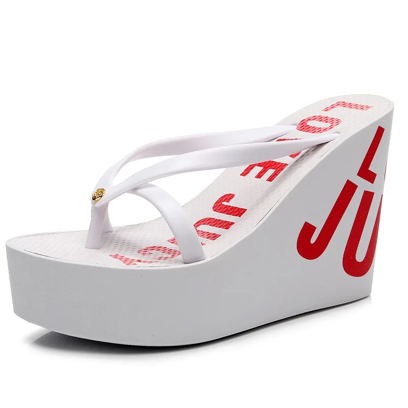 Sandal wanita hak tinggi Super mewah sandal pernikahan sepatu pantai Flip-Flops11cm Platform hak tinggi Musim Panas 2024