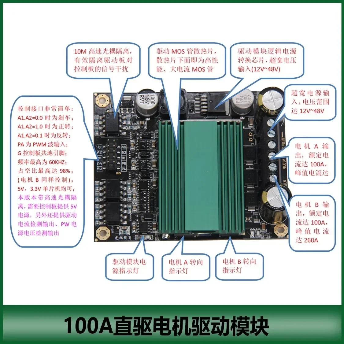 Motor Drive Module DC Motor Driver 100A Dual-Channel Ultra-High Power H-Bridge Photocoupler Isolation