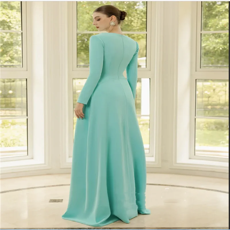 ชุดราตรีไข่มุก โรบ เดอ ซัวรี แบบสั่งตัด แขนยาว คอวี ประดับเลื่อม ทรงเอไลน์ ชุดเต้นรำ ชุดงานเลี้ยง ชุดออกงานพรอม