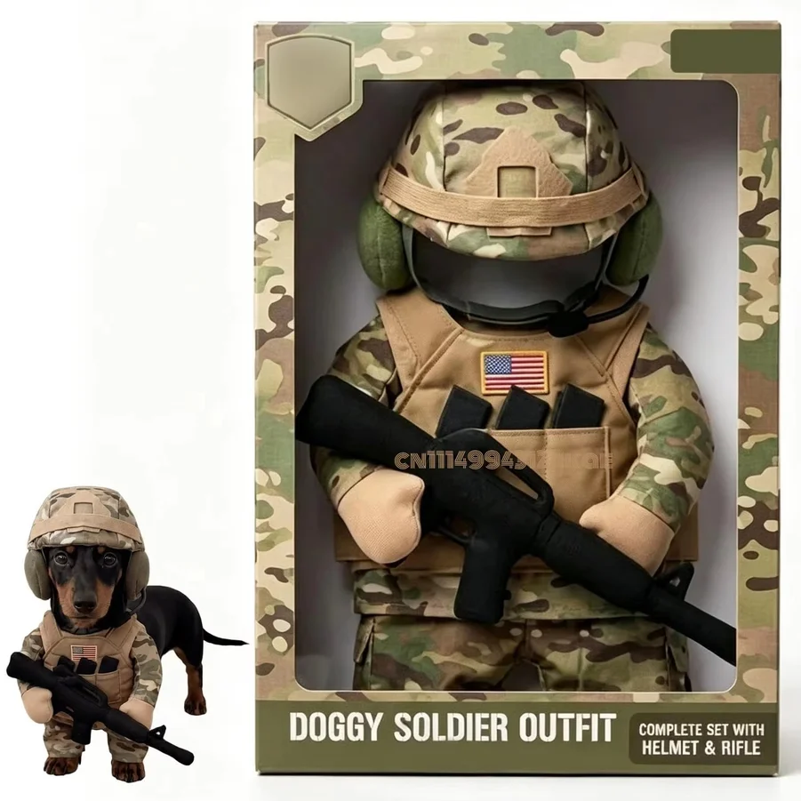 Pet Tactical Soldier Uniform, Halloween Pet Soldier Costume for Dogs & Cats,Tactical Dog Harness with Hat, Funny Military Outfit
