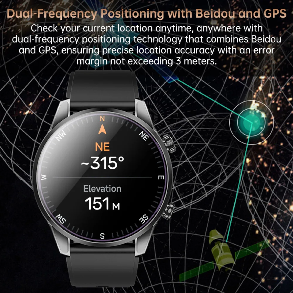 Beidou GPS-позиционирование Спорт Погода Мужчины Женщины Уличные Смарт-часы Blue Tooth Call AMOLED Экран Сердечный ритм Здоровье Смарт-часы