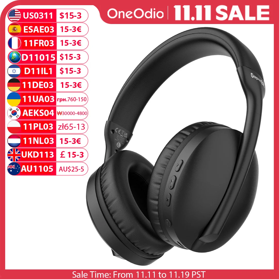 

Oneodio SuperEQ S6001 Bluetooth Headphones Over Ear Wireless Headset With Micro SD/TF Card/FM Radio Modes Stereo HiFi Headphones