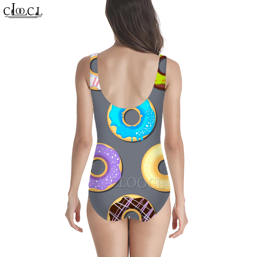 CLOOCL Doughnut Printed Swimsuits Bodysuit Fashion Sportswear Kawaii Style Women One-Piece Suits Women Tight Swimsuit