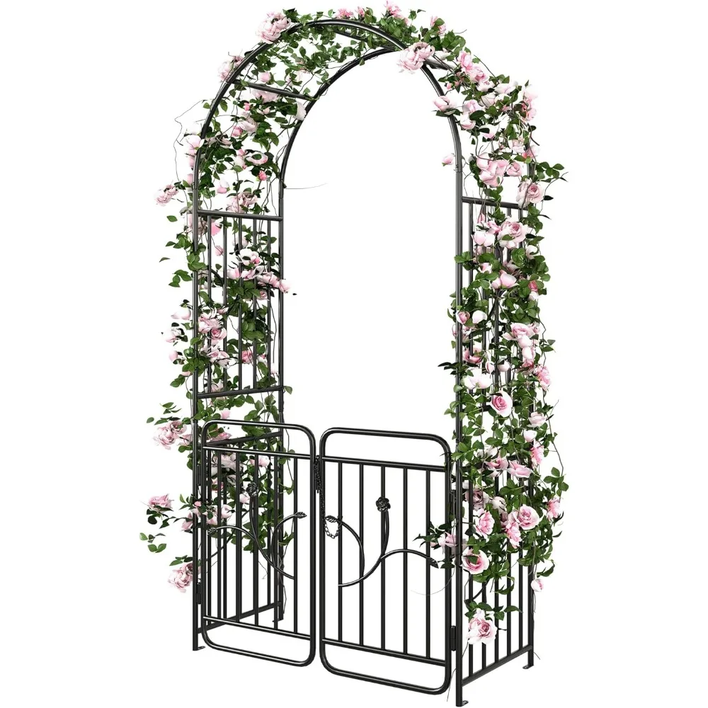 

Metal Garden Arbor with Gate, Garden Arch for Climbing Plants Outdoor, Wedding Arches for Ceremony, Black Garden Archwa