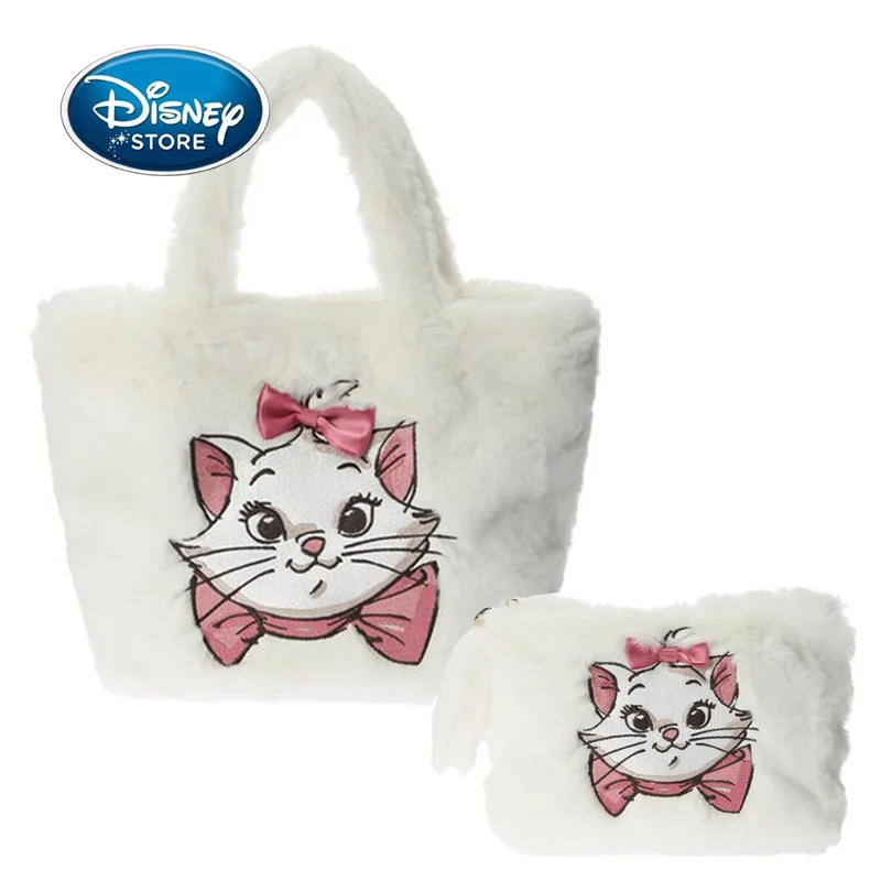 

Disney Winter Mary Cat Embroidery Tote Bag Ladies Handbag Storage Bag Cute Plush Shoulder Underarm Bags Clutch Bag