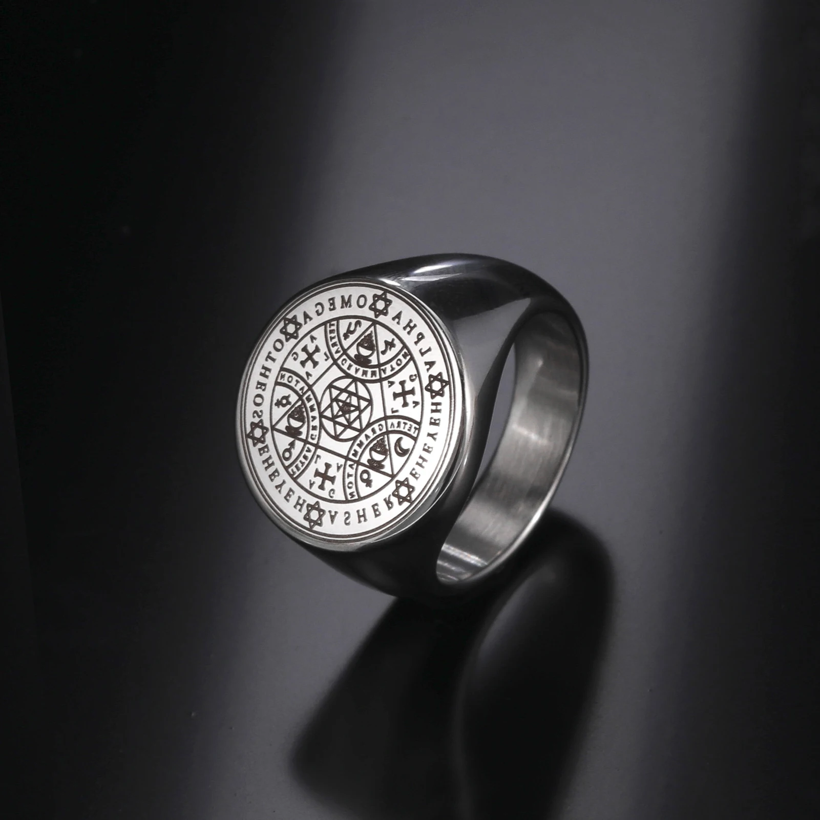 LIKGREAT Tetragrammaton Amulet Stainless Steel Men Rings Enochian Angel Magic Finger Ring AGLA Talisman Vintage Jewelry Gift