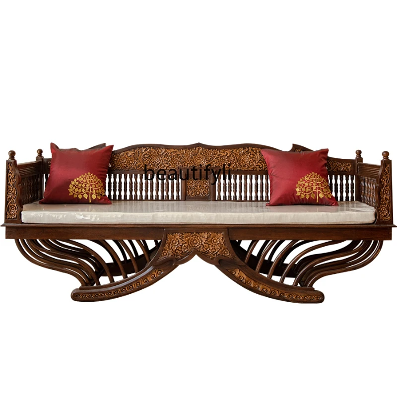 

Southeast Asian Style Thai Classical Solid Wood Arhat Bed Living Room Antique Teak Carved Sofa