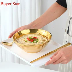 Gold Ramen noodle Bowls Stainless Steel Instant Noodle Bowls Soup Rice Bowl with Chopsticks spoon Metal dinnerware Kitchen tools