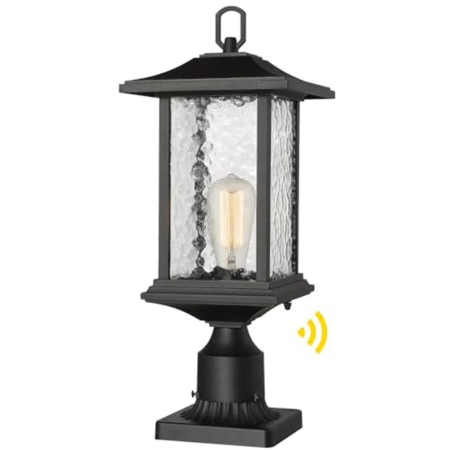 

Dusk to Dawn Outdoor Post Lights, inch Large Eterior Lamp Light Pier Lantern with Base, Black Cast Aluminum w/Water Glass - A27