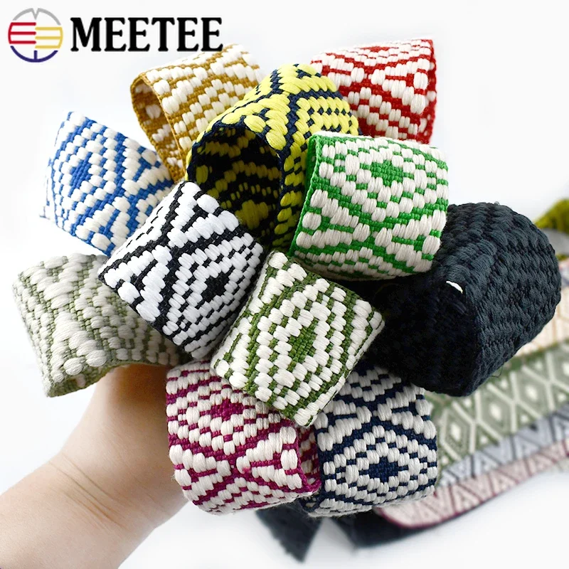 2/4Meters 38mm Ethnic Polyester Jacquard Ribbons Webbing Tape Clothes for Bag Strap DIY Textile Decor Sewing Accessory