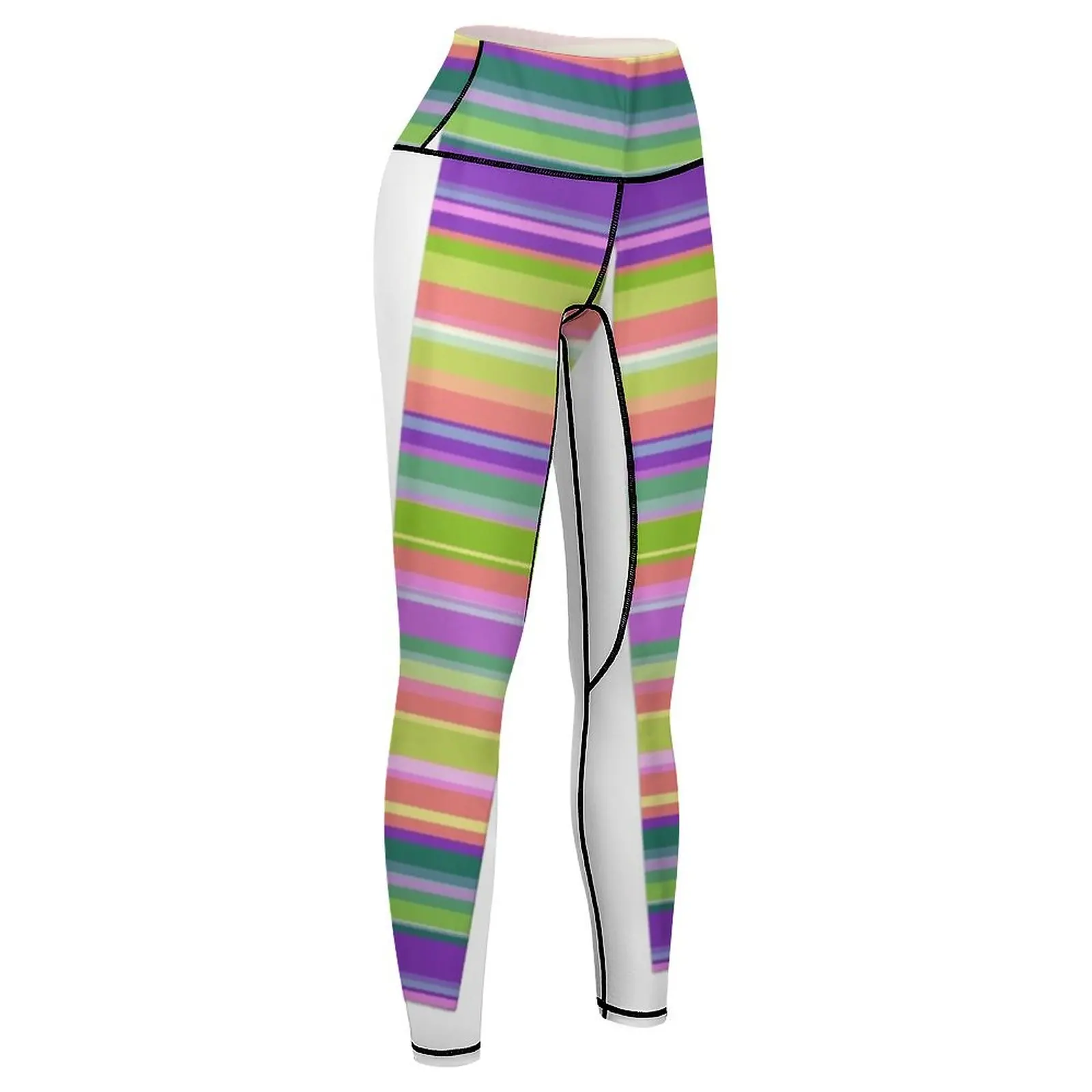 Motivo a righe. Strisce orizzontali luminose. Leggings attillati Leggings da donna a vita alta da donna