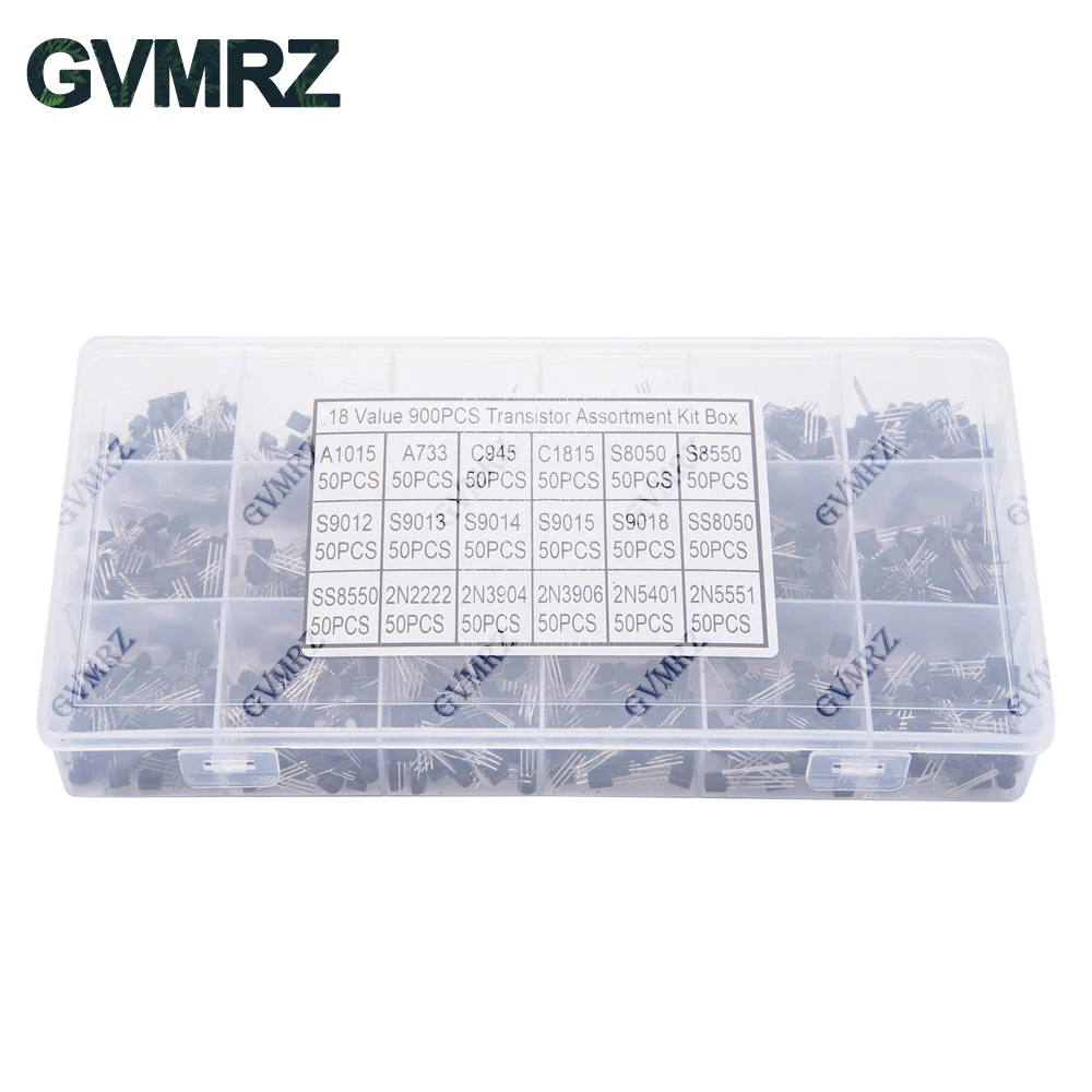 900PCS 18Values Transistor Assortment Kit A1015 S8050 S8550 S9012 2N2222 2N3904 2N5551 Box for Electronics DIY Projects