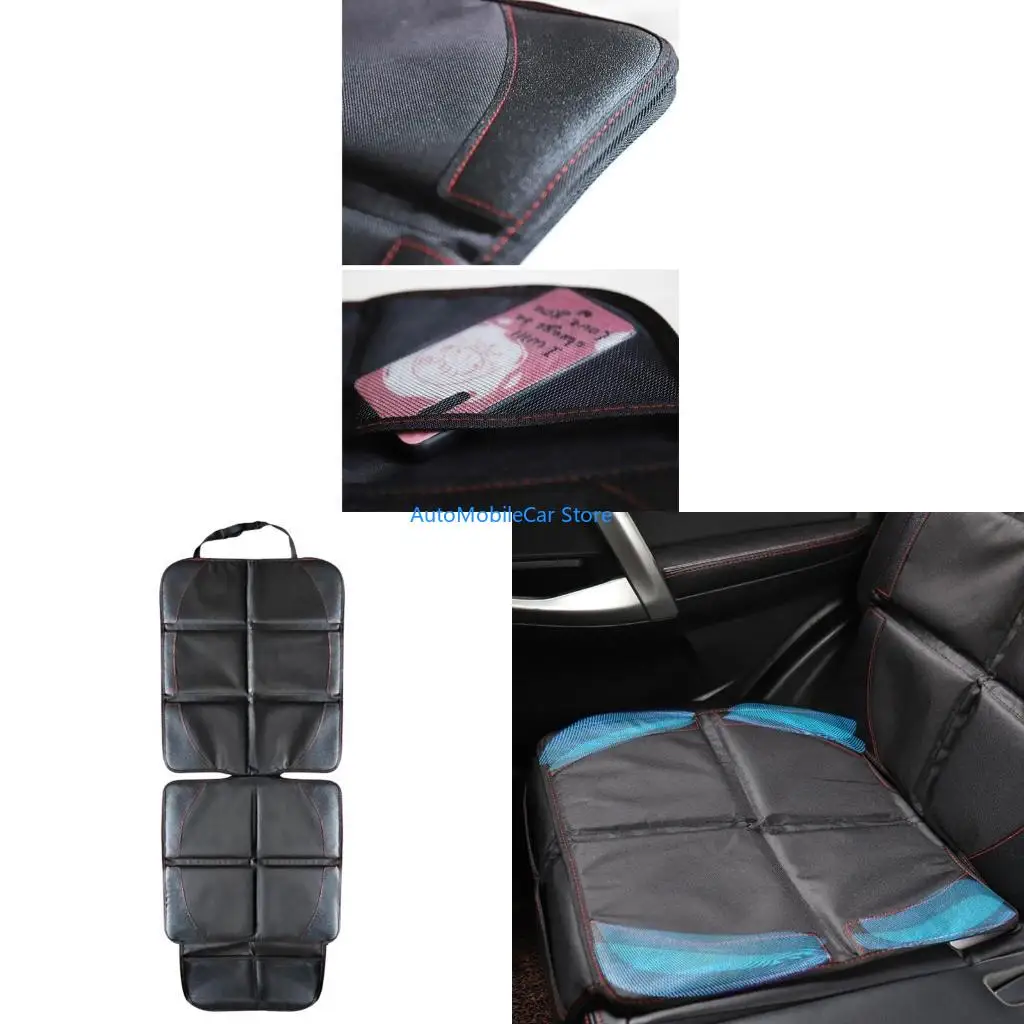 G8TE PU Leather Car for Seat Cover Fit for All Baby Car Seats Mat Anti-Scratch Cushion Protector with Storage Mesh Pockets