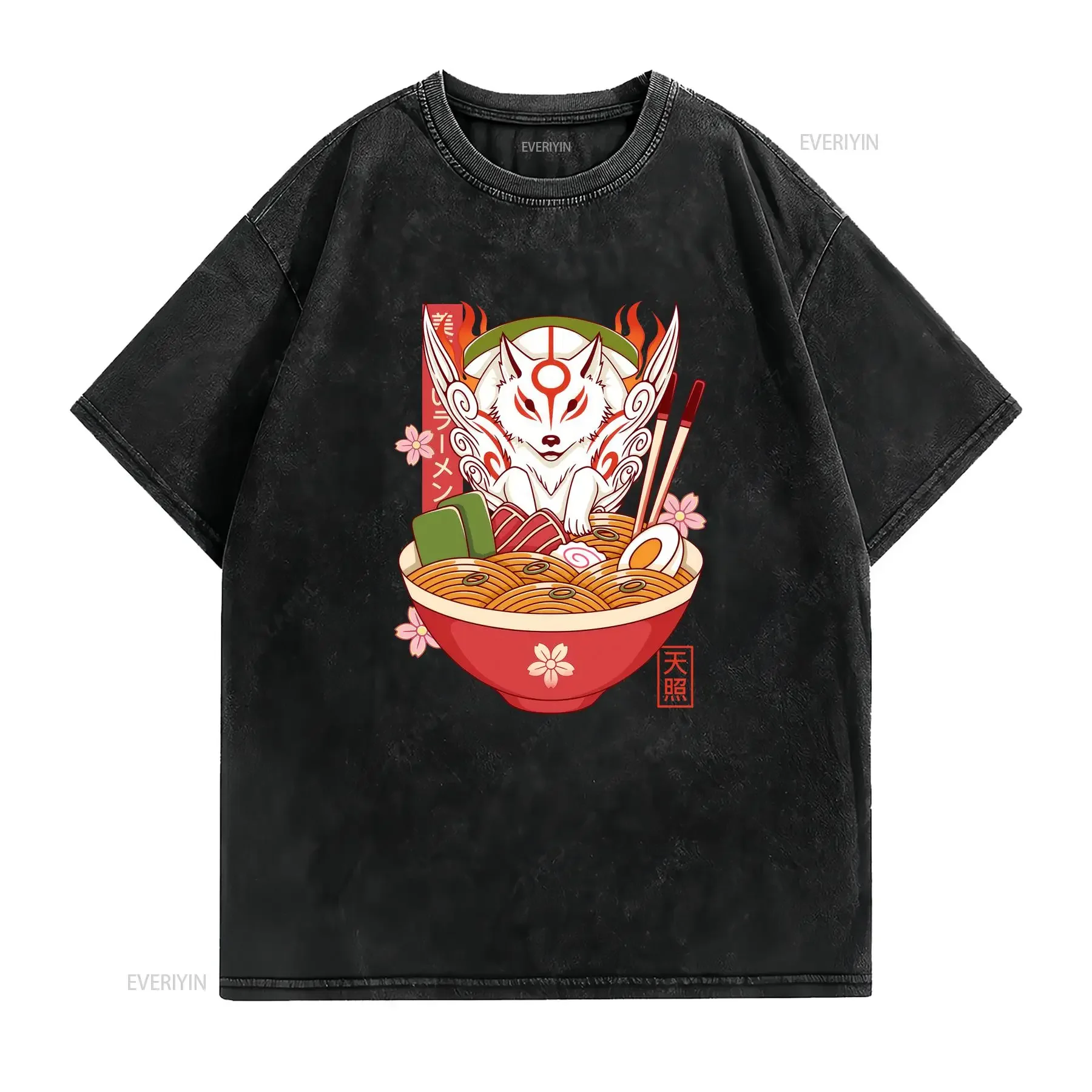 Sun Goddess Ramen T shirt Okami Sequel Amaterasu White Wolf Kitsune Japense Art Video Game Gaming long or short sleeves