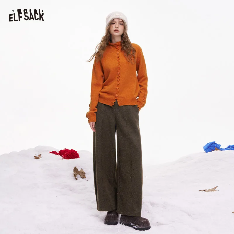 

ELFSACK Minimalist Solid Casual Loose Pocket Wide Leg Pants For Women