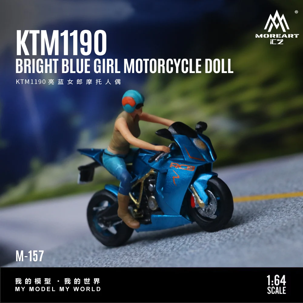 MoreArt 1:64 KTM1190 Bright Blue Girl Motorcycle Action Figure Resin Model, Miniature Scene Decoration Gift&Display