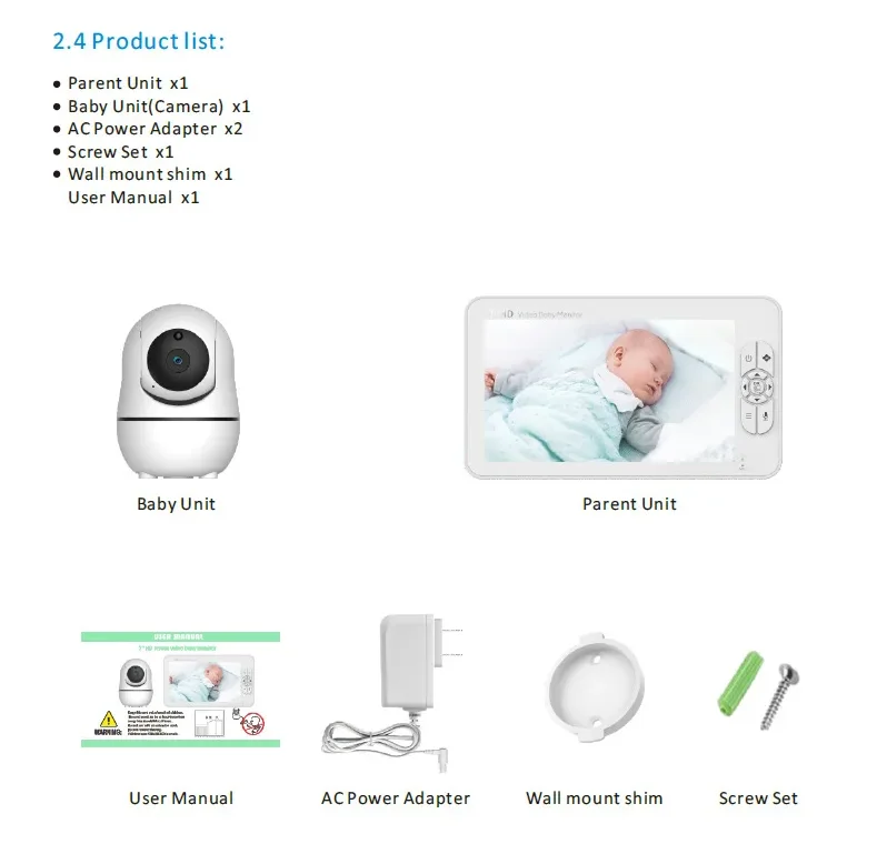 Baby Monitor Wireless 7-inch HD Baby Care LCD Infrared Night Vision 2-way Call 8 Lullabies Temperature Monitor Two-way Intercom