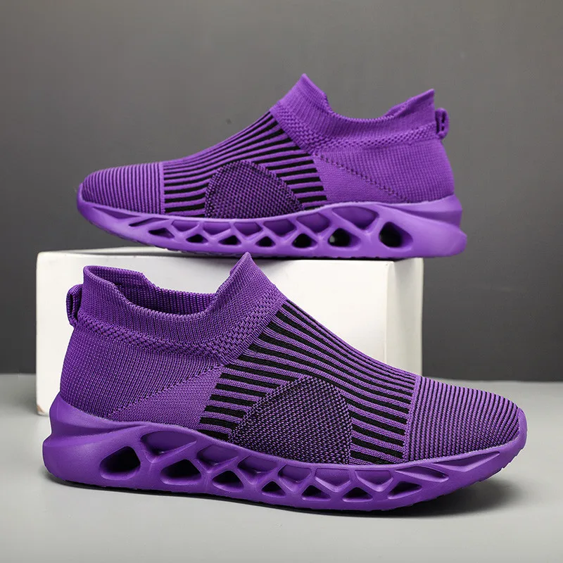 2024 Fashion Purple Running Shoes for Men Socks Sports Shoes Plus Size 48 Breathable Women Slip-on Sneakers Sock Trainers Men