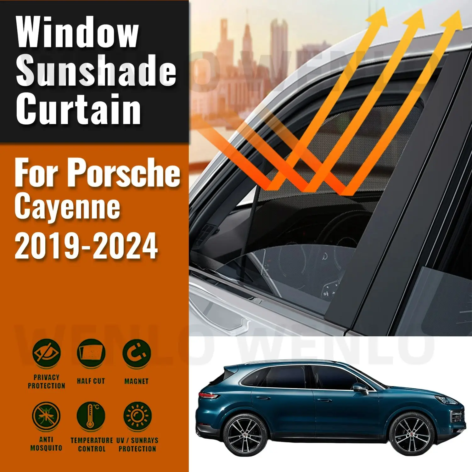 

For Porsche Cayenne 2019-2023 2024 Magnetic Car Sunshade Shield Front Windshield Frame Curtain Rear Side Window Sun Shades