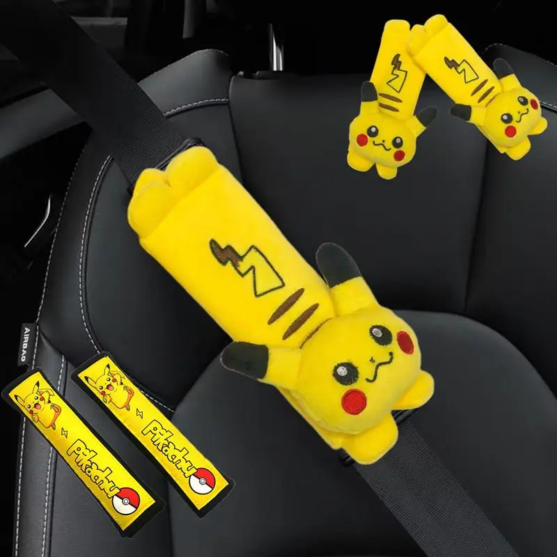 Pokemonカーシートベルトショルダーカバー、pikachu自動パーツ、拡張ガード、一般的な車のインテリア装飾、2個