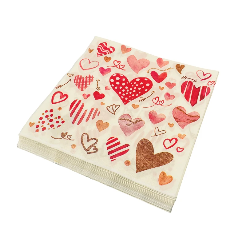 20pcs/Pack of 2 Layers Valentine\'s Day wedding Decorations table tissue love heart print Disposable Party Colorful paper Napkins